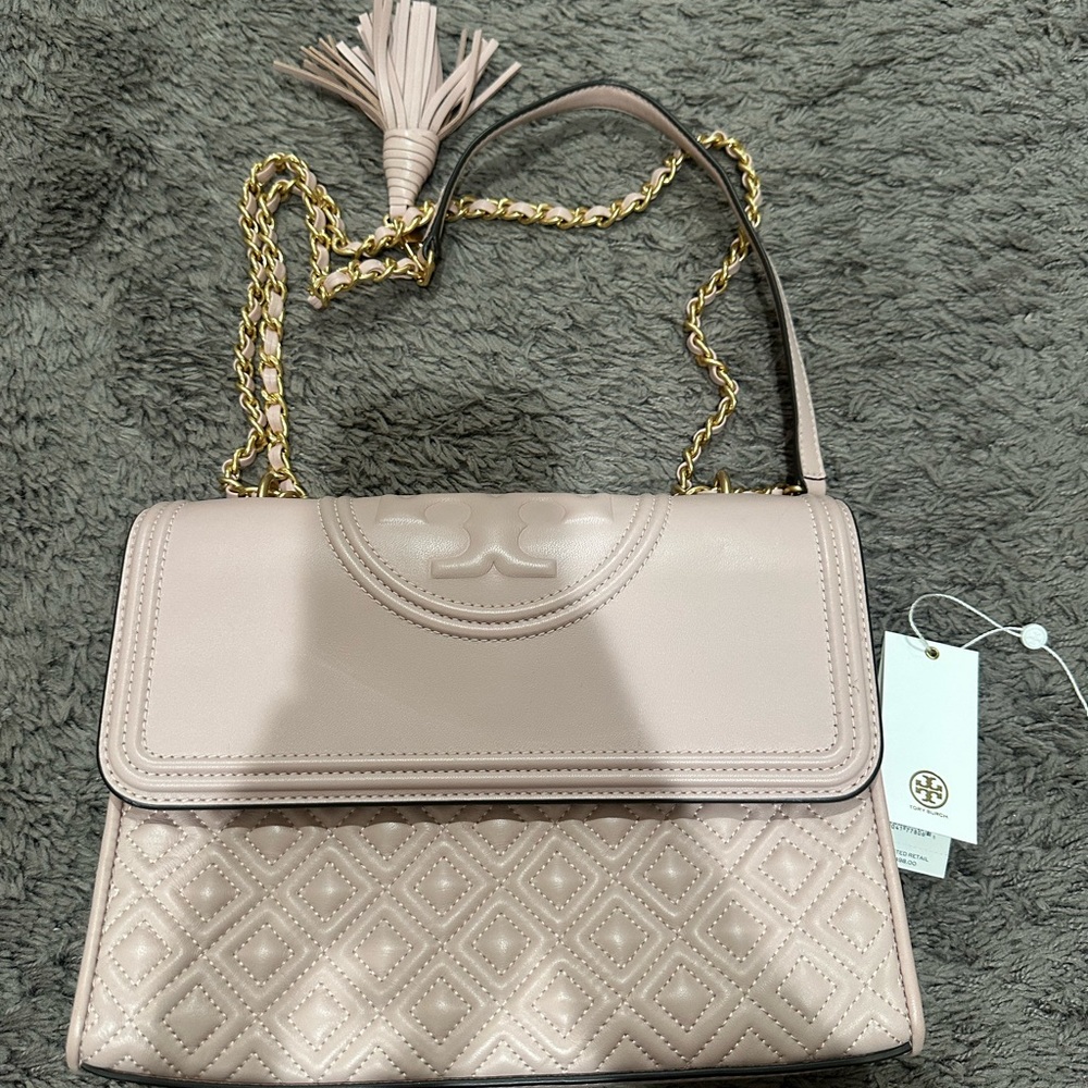 Tory Burch Pink Quilted Shoulder Bag with Gold Chain